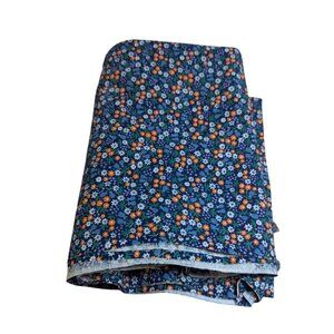 vtg  Cranex Fabrics Floral Cotton Fabric blue orange white floral 6+ yards 42  w